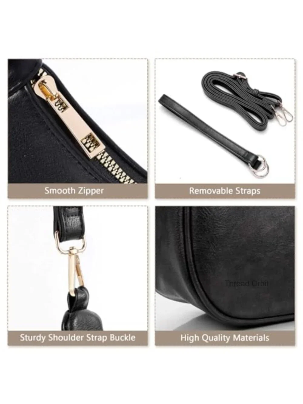 Vegan Leather Hobo Crossbody Bag with 2 Straps